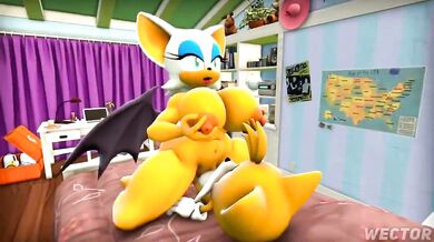 Sexy Cat Girl in Love with Sonic the Hedgehog - Rouge Riding Tails with Sound [Wector]