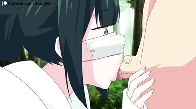 Watch a hot Japanese babe get down on all fours in the forest, sucking off a random guy for his pleasure