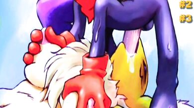 Renamon and Impmon have a heated battle, with the Purple Mantis as their witness
