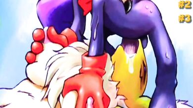 Renamon and Impmon have a heated battle, with the Purple Mantis as their witness