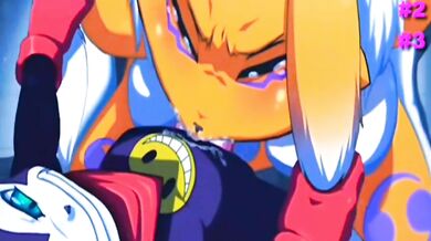 Renamon and Impmon have a heated battle, with the Purple Mantis as their witness