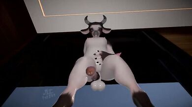 One hot and sweaty night, a sexy young farmhand named Jake takes on three cute milk cows in one incredible scene of animal porn!