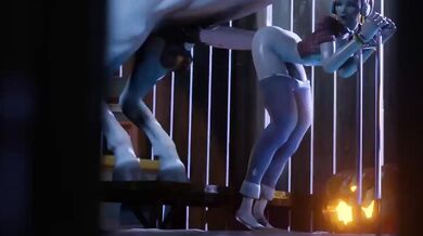 The sexy cyborg, Dva, rides the muscular horse-like crusier in a wild and passionate threesome!