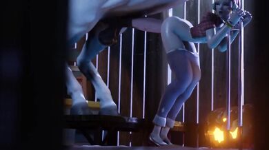 The sexy cyborg, Dva, rides the muscular horse-like crusier in a wild and passionate threesome!