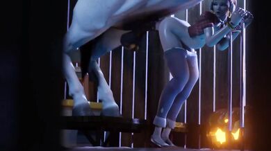 The sexy cyborg, Dva, rides the muscular horse-like crusier in a wild and passionate threesome!