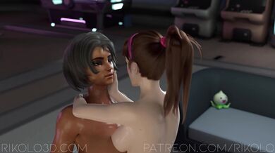 Watch as Dva does Overwatch with Ana, while Rikolo gives them a hand in the bedroom!