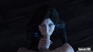 Lusty Lara bobs her head on a stiff white dick