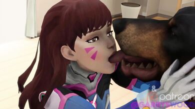 Overwatchs DVa and her loyal canine companion engage in steamy doggy-style action