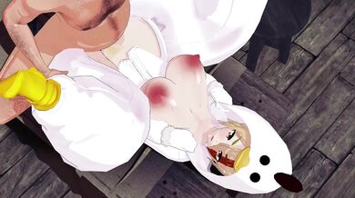 Saki, in her chicken costume, gets fucked by two hot guys [KiruNeru]