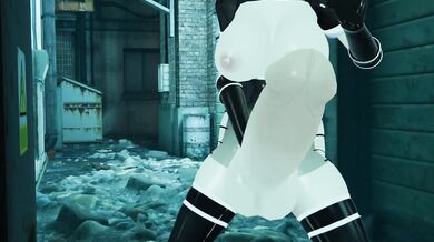 Sexy Futanari with Long Black Hair and Big Tits in Back Alley [Pornographic]