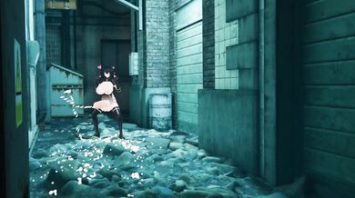 Sexy Futanari with Long Black Hair and Big Tits in Back Alley [Pornographic]