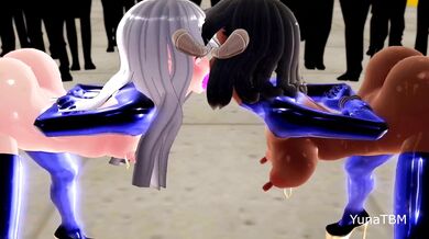 Watch as these two beautiful women use a double dildo to pleasure their dog in this MMD porn video!