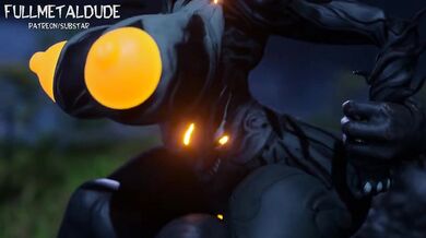 A werewolf and a female FEM-bot named Oberon [FullMetalDude] having an erotic encounter without any sound in the background