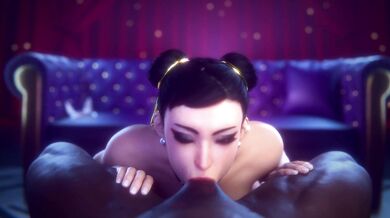 Street Fighter’s Chun-Li sucking a BBC while getting double penetrated by two massive dildos!