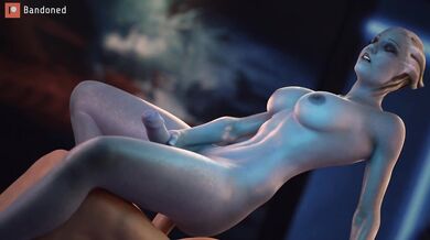 The curvy Liara TSoni, with her futa body, takes a massive cock in the universe of Mass Effect