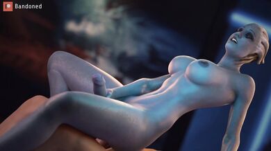 The curvy Liara TSoni, with her futa body, takes a massive cock in the universe of Mass Effect