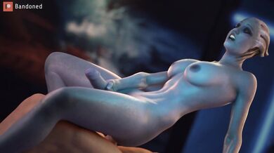 The curvy Liara TSoni, with her futa body, takes a massive cock in the universe of Mass Effect