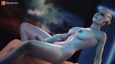 The curvy Liara TSoni, with her futa body, takes a massive cock in the universe of Mass Effect