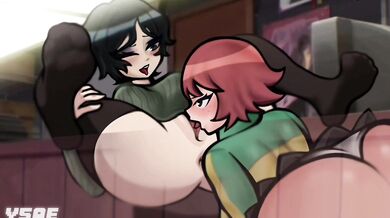 Kim's luscious tongue explores Hollie's pussy in a heated 1-on-1.