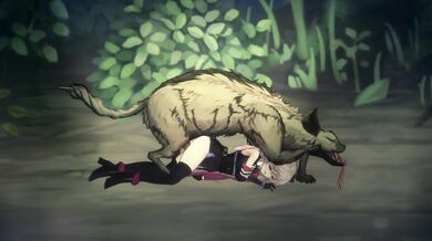 'Vivi and the Magical Island - Vivi Overwhelmed by Hyenas.'