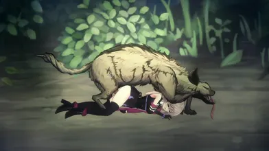 'Vivi and the Magical Island - Vivi Overwhelmed by Hyenas.'