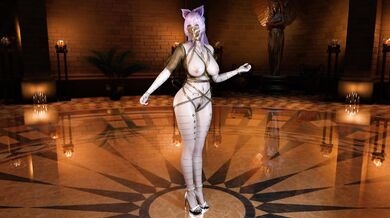 The Queen of Egypt, Tifa, sways her hips in a seductive dance.