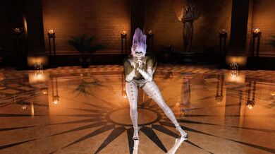 The Queen of Egypt, Tifa, sways her hips in a seductive dance.