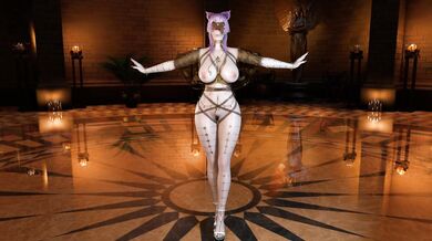 The Queen of Egypt, Tifa, sways her hips in a seductive dance.