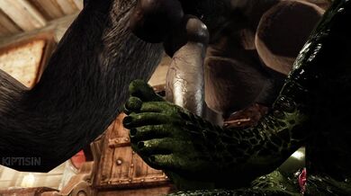 'The Argonian Futa Werewolf Cumming with Feet'