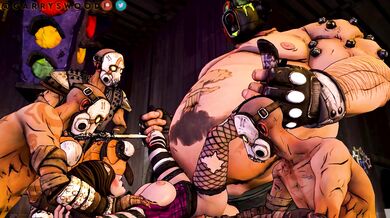 "Moxxi tied up and ravaged by the Psychos, then fucked senseless by Roadhog in a Garry's Mod porn parody"