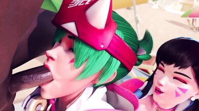 Kiriko And Dva At The Beach [Blacked][Red404]