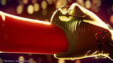 Watch the snake-like creature licking and sucking on her rubbery outfit in this hot hentai action!