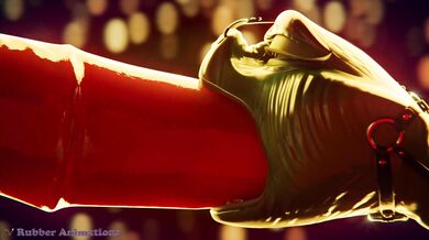 Watch the snake-like creature licking and sucking on her rubbery outfit in this hot hentai action!