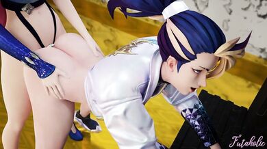 Fulfilling Their Kinky Fetishes Behind The Scenes: Ahri and Akalis Sexual Encounter in Futaholic!