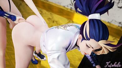 Fulfilling Their Kinky Fetishes Behind The Scenes: Ahri and Akalis Sexual Encounter in Futaholic!