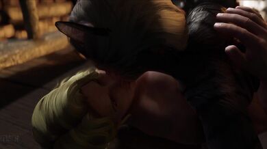 Two feline girls are seduced by a Dragonborn warrior in this erotic adventure