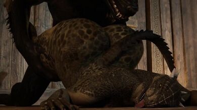 Argonian werewolf gets down and dirty with hot human girl in the woods