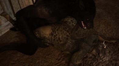 Argonian werewolf gets down and dirty with hot human girl in the woods