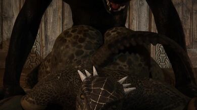 Argonian werewolf gets down and dirty with hot human girl in the woods