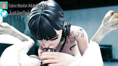 Beautiful Gothic Girl Phaedra Sucks on a Giant Dog Cock in the Woods