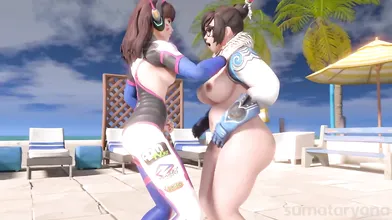 Overwatchs Dva Pounds Mei in the Belly and Kicks Her Vagina!