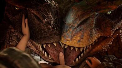 Lion-like Tigrex, the Ultimate Predator, and his Huge Brutal Cousin, Ivorylagia, Take on a Human Male in an Epic Battle of Dominance!