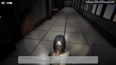 The willowy seductress sucks away in the empty school corridor