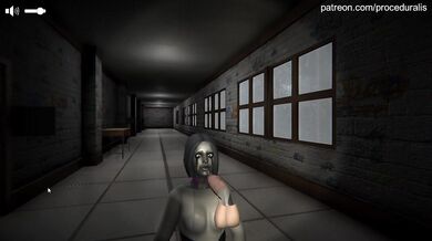The willowy seductress sucks away in the empty school corridor