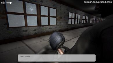 The willowy seductress sucks away in the empty school corridor