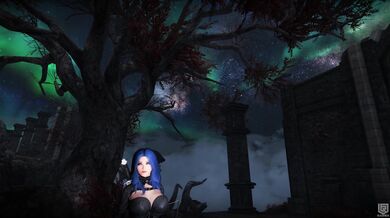In the deep woods, a young girl stumbled upon an ancient shrine As she approached, she heard whispering from within
