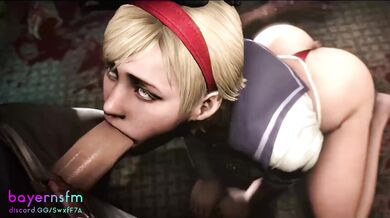 Rebecca Chambers gets a surprise blowjob from Sherry Birkin in the infected laboratory of Umbrella Corporation