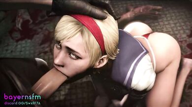 Rebecca Chambers gets a surprise blowjob from Sherry Birkin in the infected laboratory of Umbrella Corporation