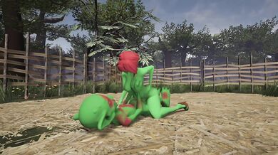 Porn Star in Red Lingerie Riding a Giant Dildo While Getting Creamed by Multiple Men in 3D