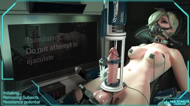 Evil machines take control of Mercys cock and drain her balls in this hentai video trailer